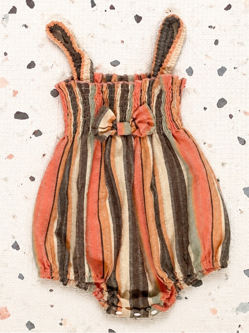 Baby Sunflower Striped Snap Bottom Bubble Romper Onesie - Size 3 to 6 Months
